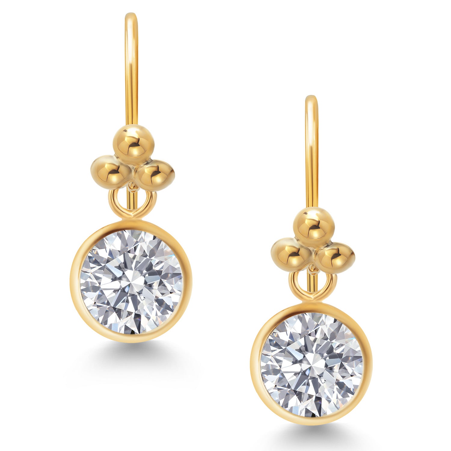 14K Yellow Gold E - F Lab Grown Diamond Dangle Earrings for Women | 1.48 Cttw | Gemstone April Birthstone | Round 6MM