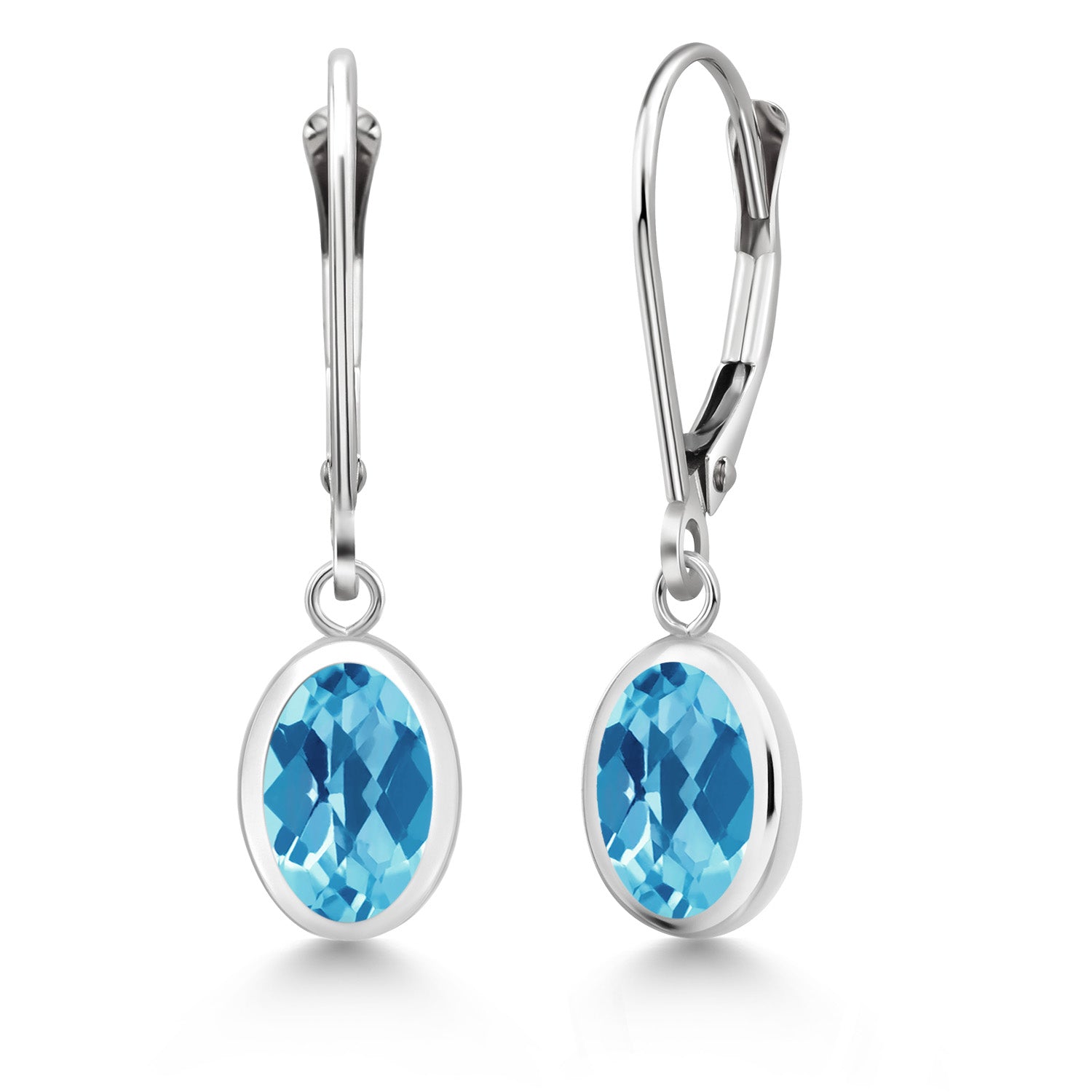 Swiss Blue Topaz-Checkerboard - November_Earrings in 925 Sterling Silver