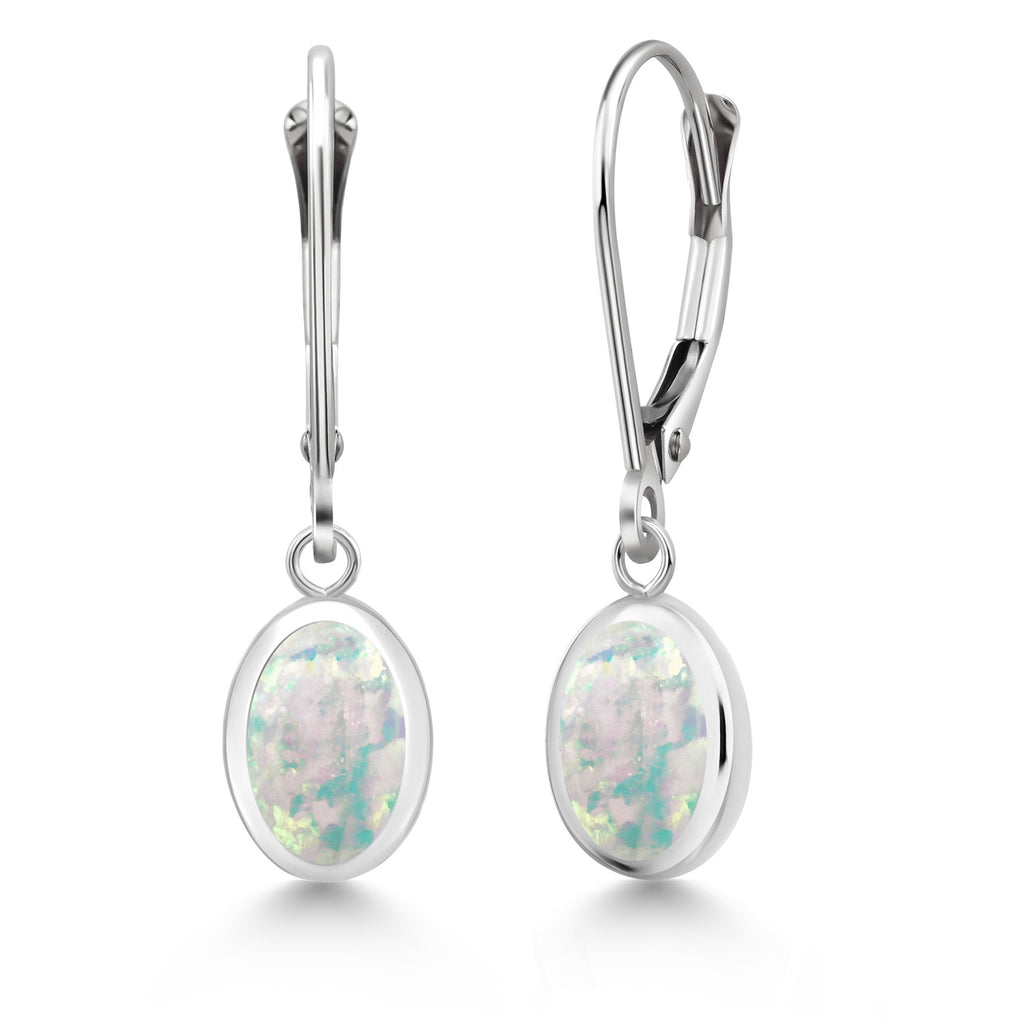 White Opal-Cabochon - October_Earrings in 925 Sterling Silver