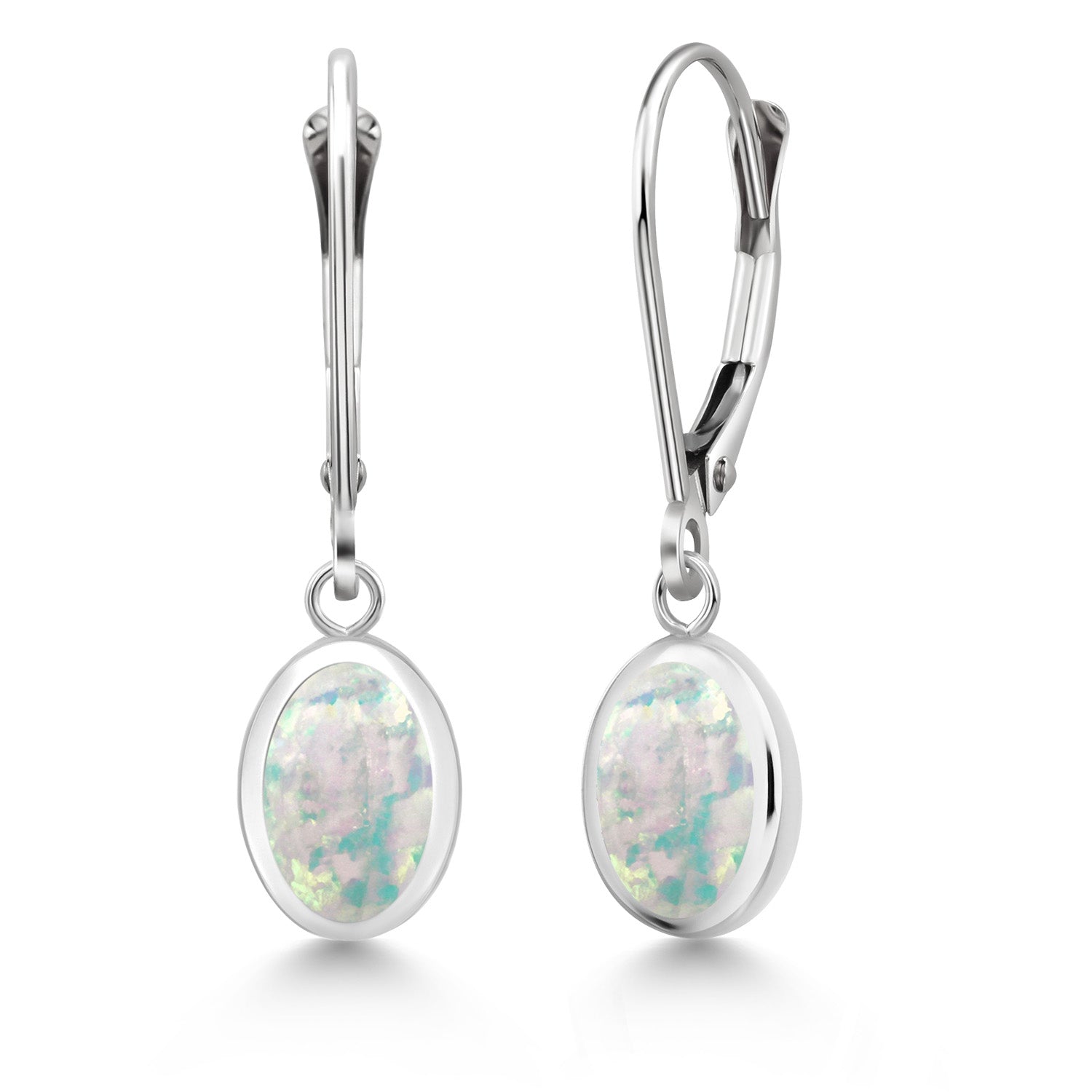 White Opal-Cabochon - October_Earrings in 925 Sterling Silver