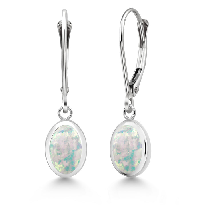 White Opal-Cabochon - October_Earrings in 925 Sterling Silver