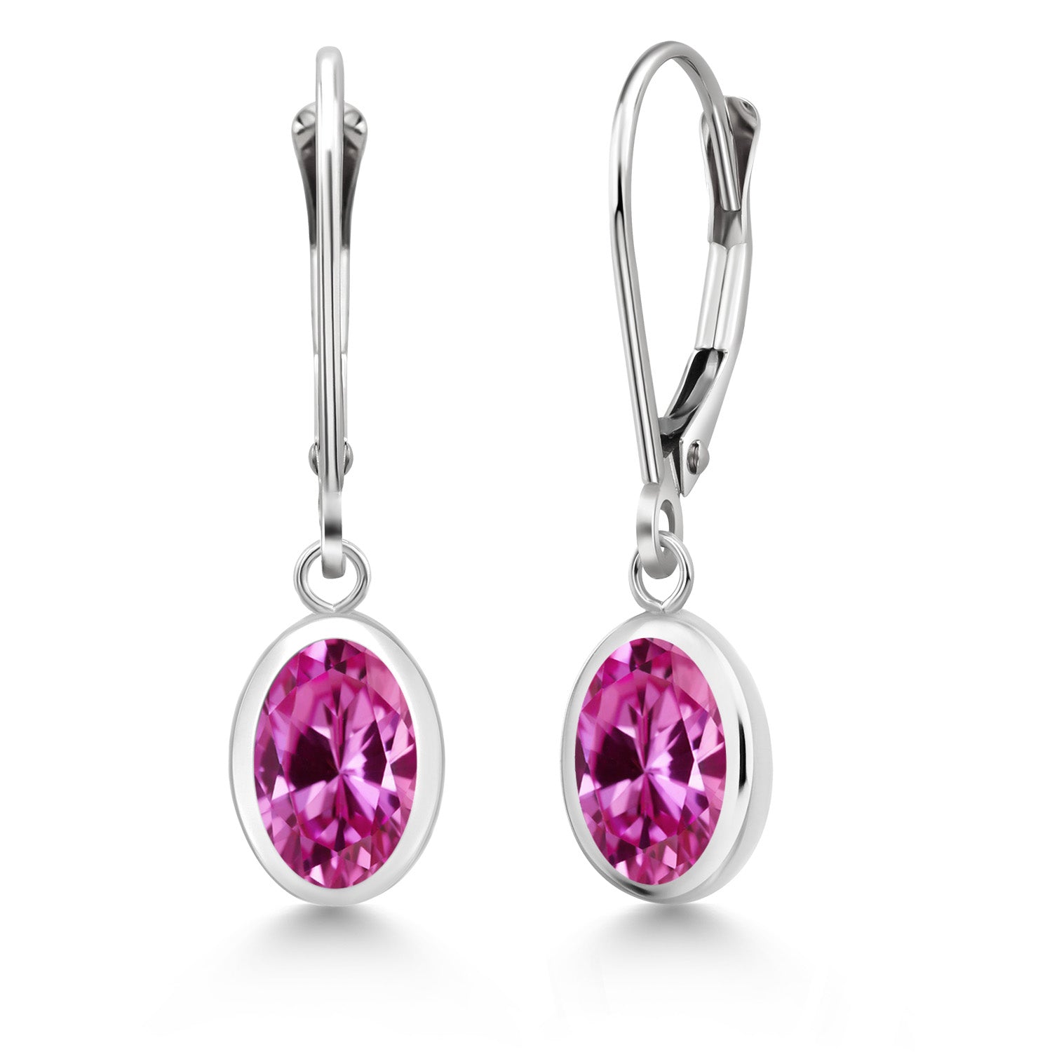 Pink Created Sapphire - September_Earrings in 925 Sterling Silver