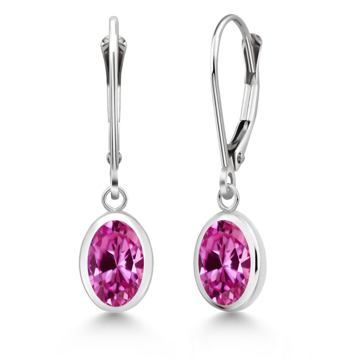 Pink Created Sapphire - September_Earrings in 925 Sterling Silver