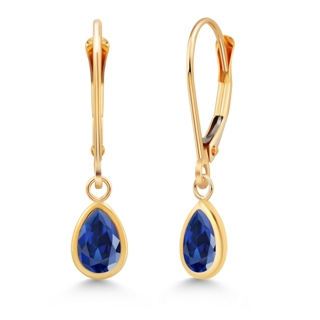 Blue Created Sapphire - September_Earrings in 14K Yellow Gold
