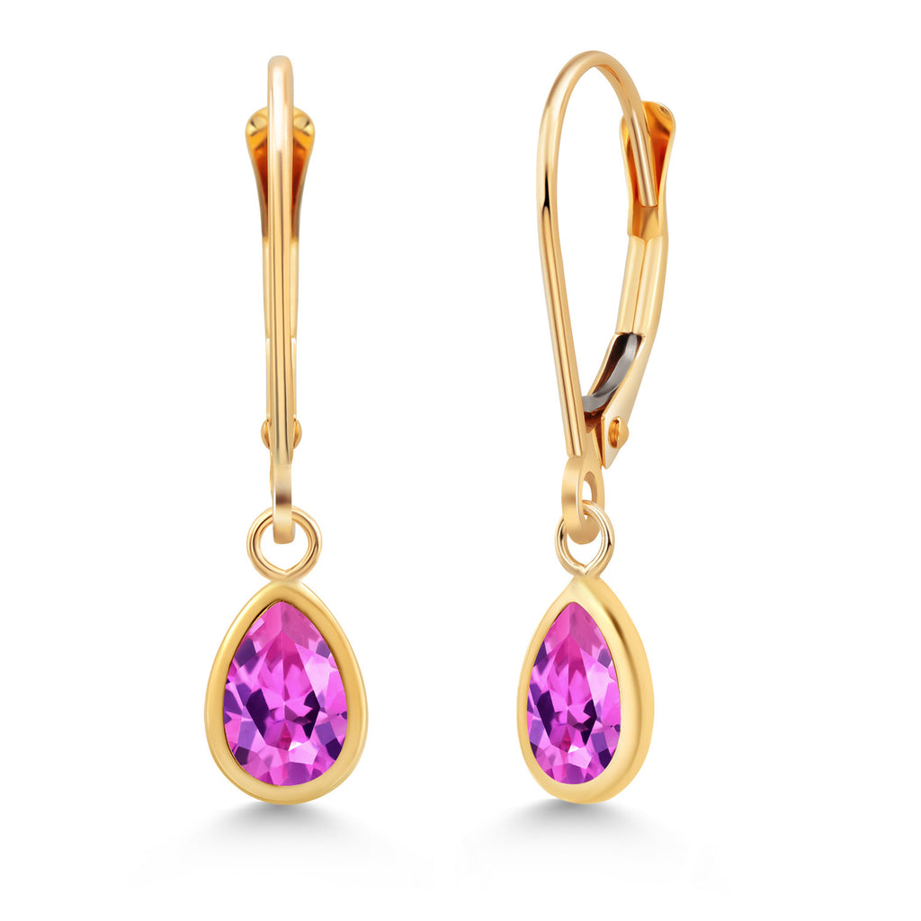 Pink Created Sapphire - September_Earrings in 14K Yellow Gold