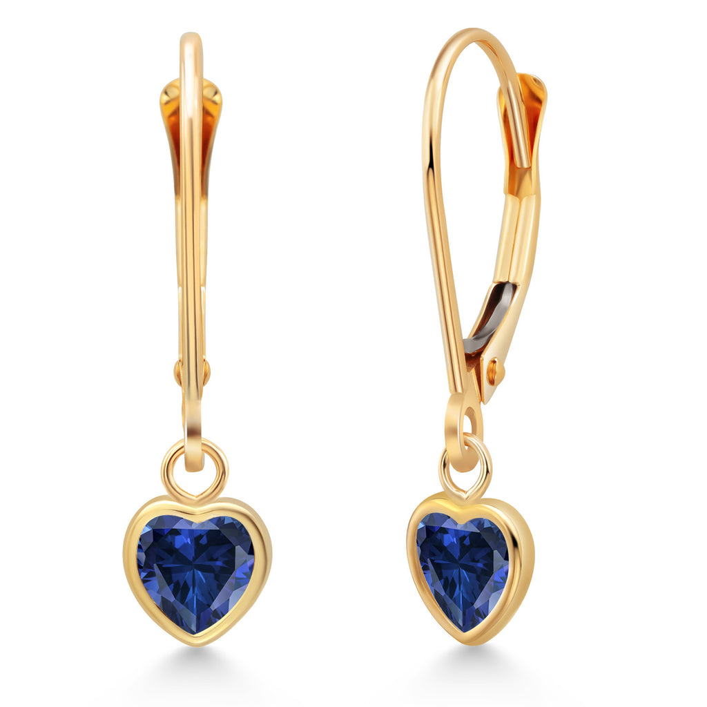 Blue Created Sapphire - September_Earrings in 14K Yellow Gold