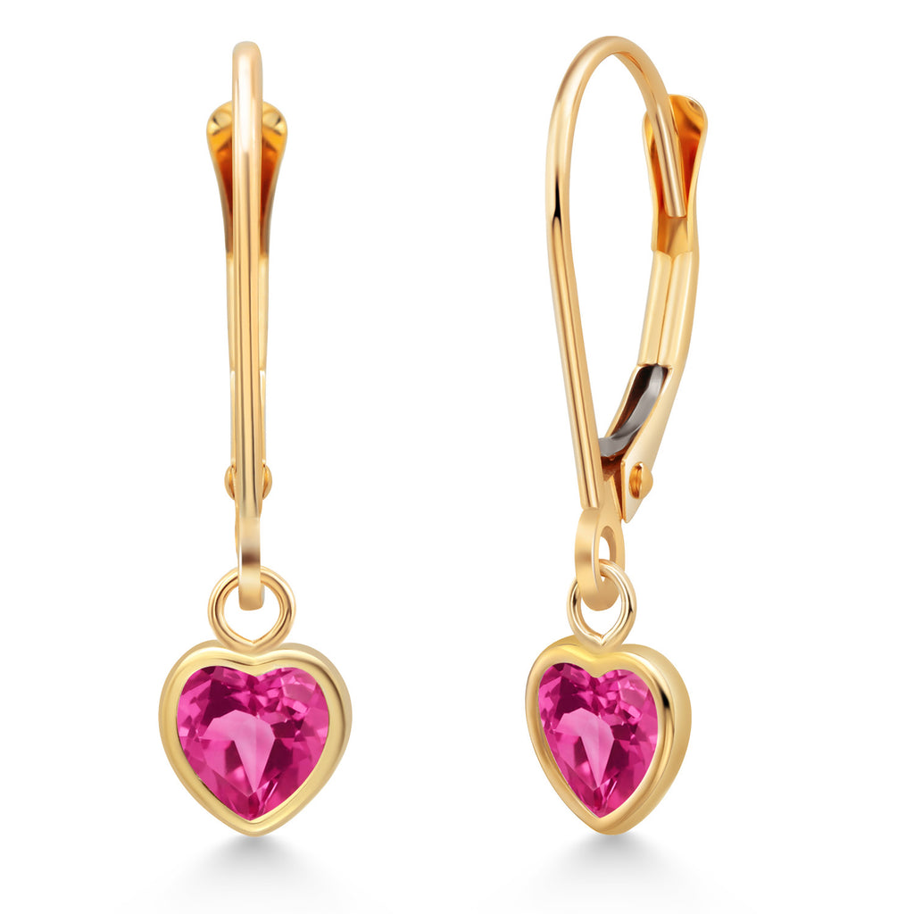 Pink Created Sapphire - September_Earrings in 14K Yellow Gold