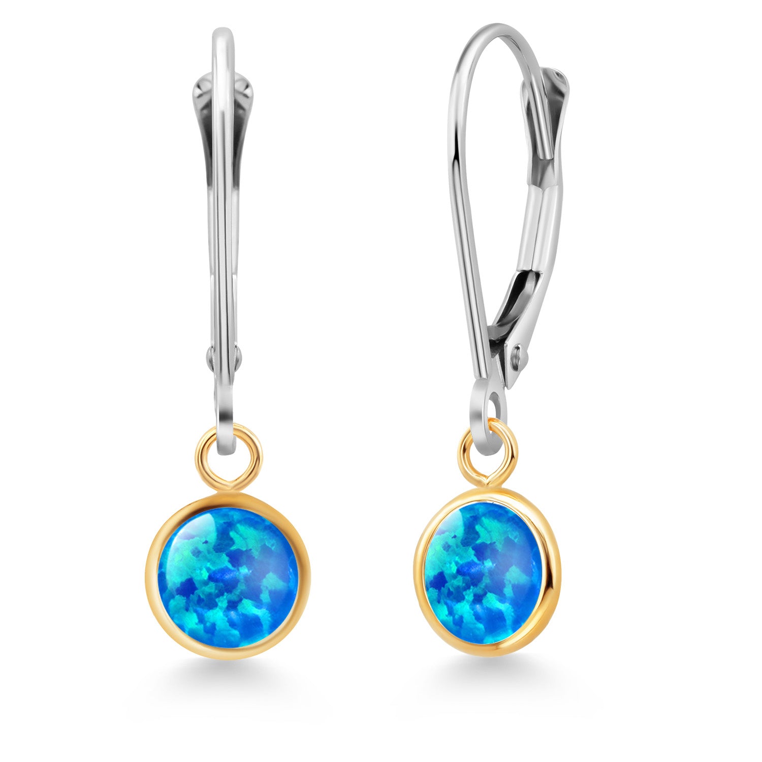Blue Opal - October_Earrings in 925 Sterling Silver and 10K Yellow Gold