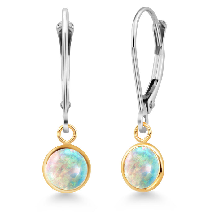 White Opal - October_Earrings in 925 Sterling Silver and 10K Yellow Gold