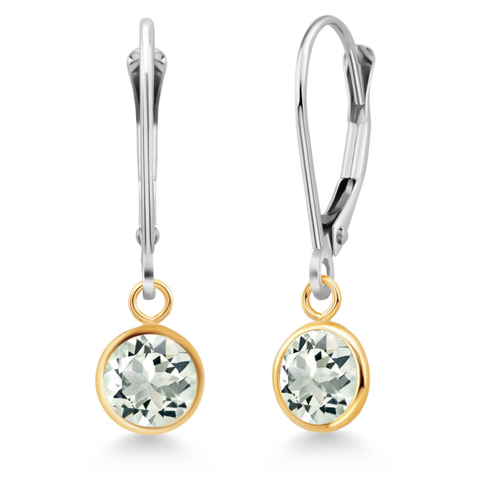 Prasiolite_Earrings in 925 Sterling Silver and 10K Yellow Gold