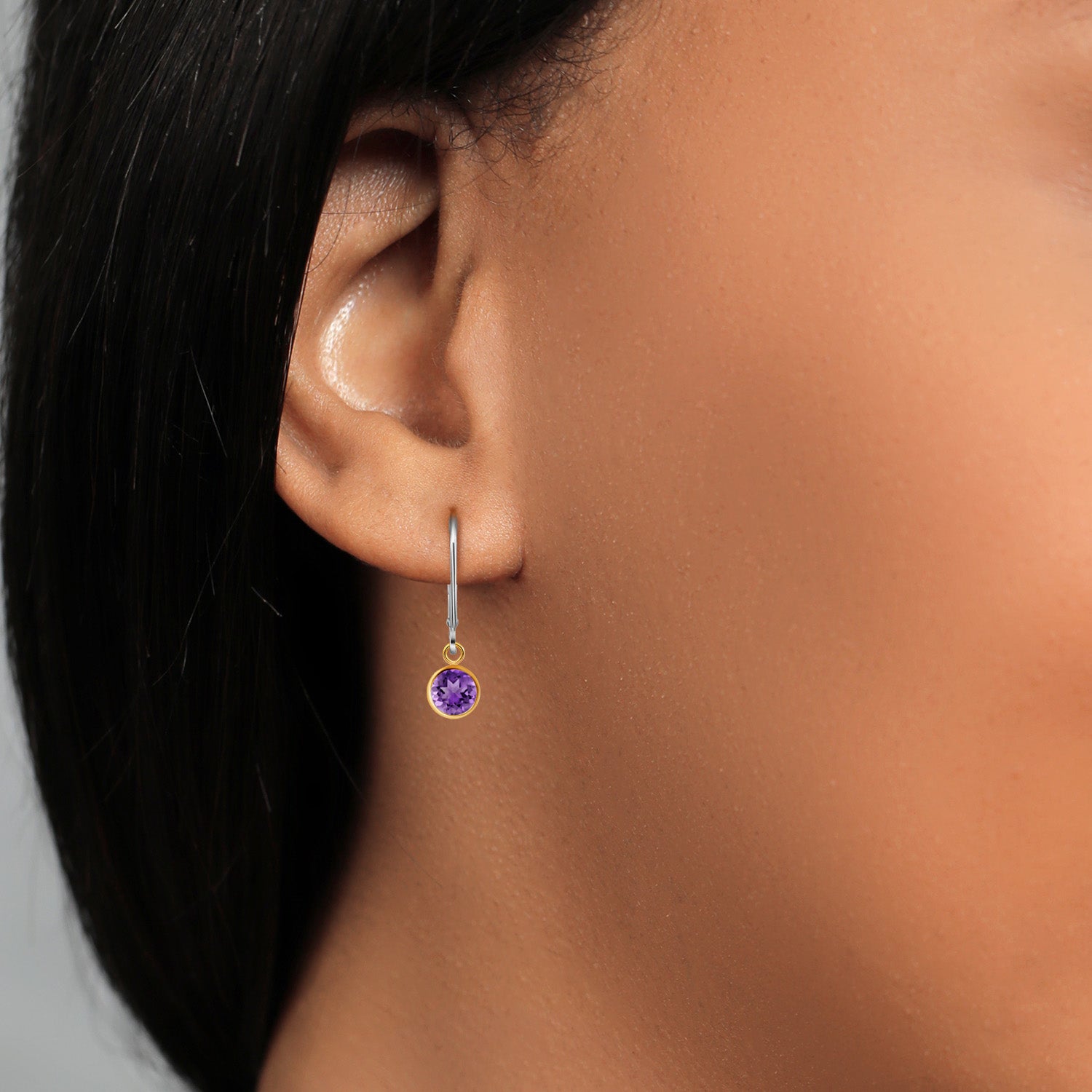 Amethyst - February_Earrings in 925 Sterling Silver and 10K Yellow Gold
