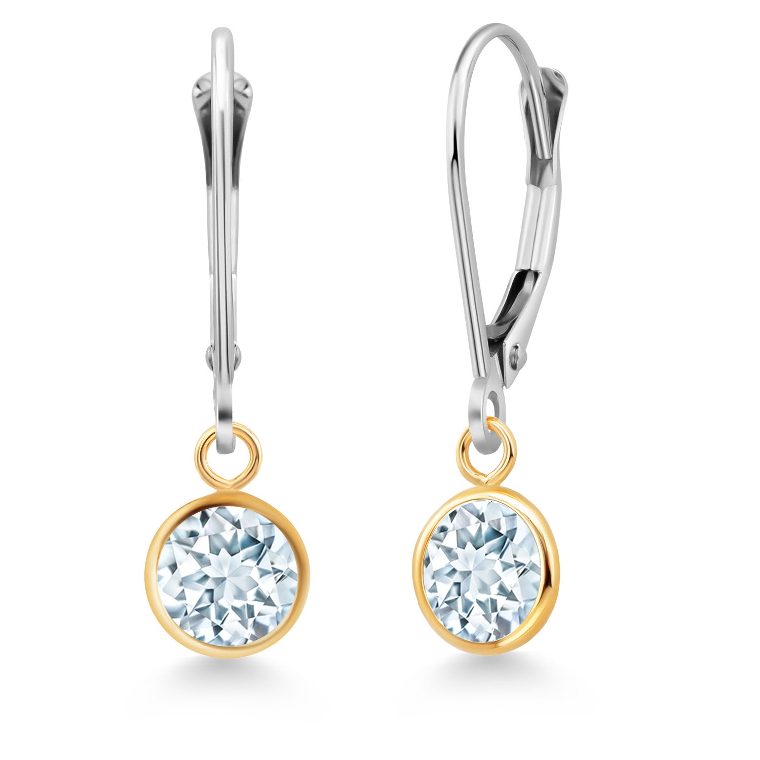 Aquamarine - March_Earrings in 925 Sterling Silver and 10K Yellow Gold