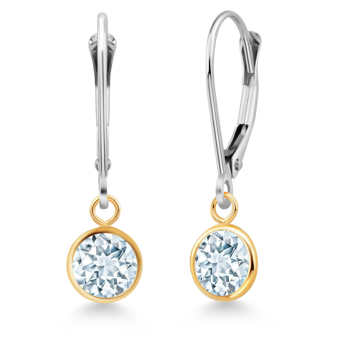 Aquamarine - March_Earrings in 925 Sterling Silver and 10K Yellow Gold