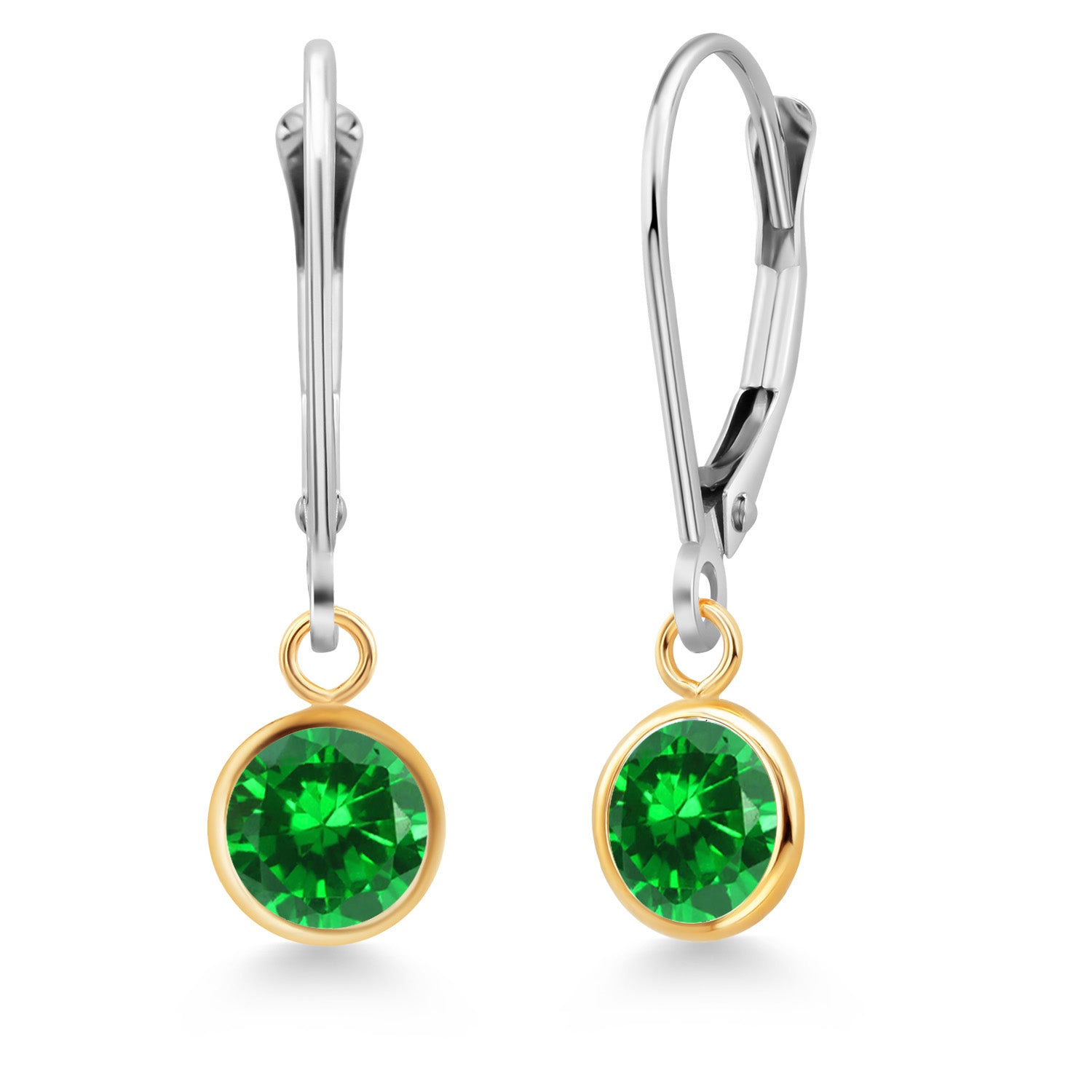 Created Emerald - May_Earrings in 925 Sterling Silver and 10K Yellow Gold