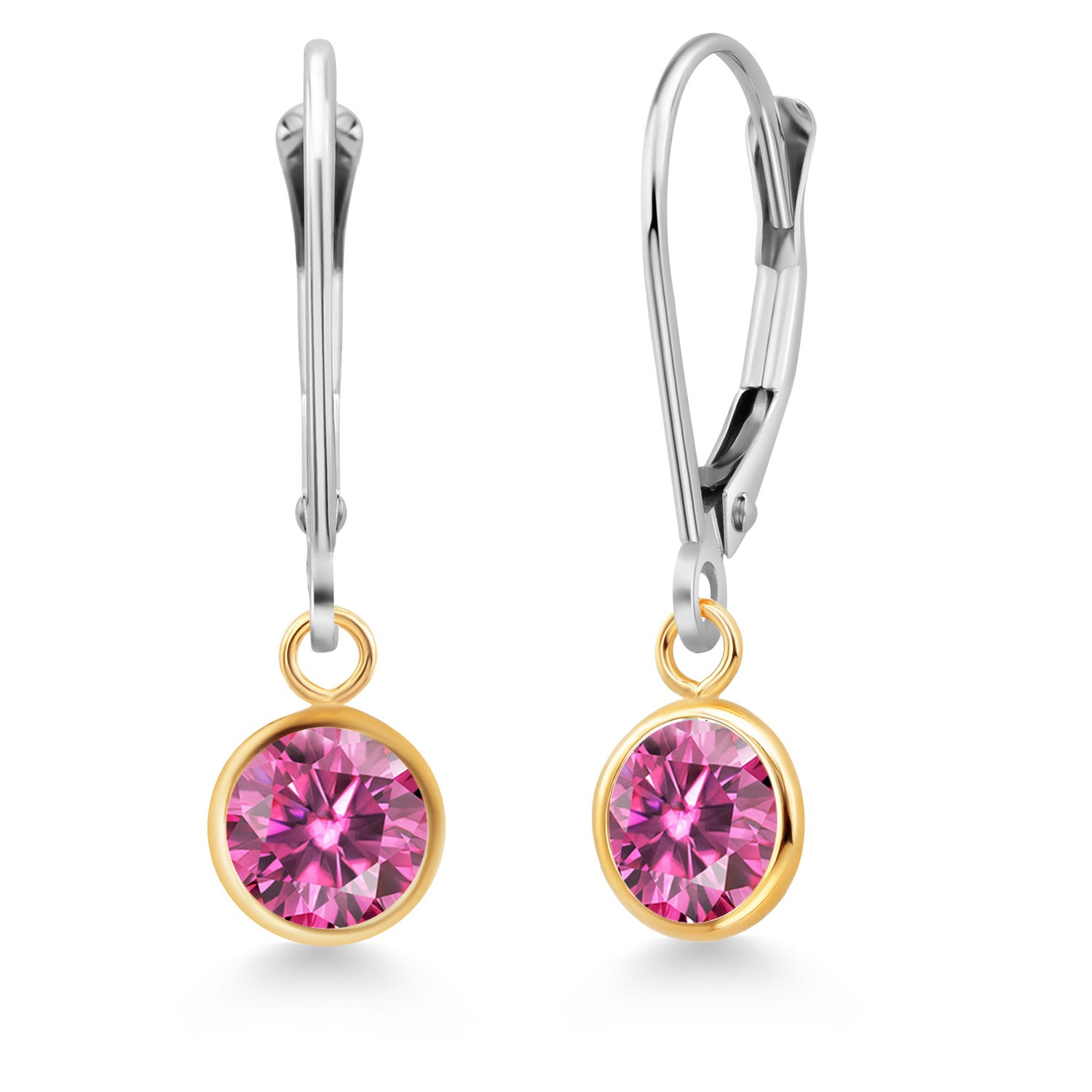 Pink Moissanite - April_Earrings in 925 Sterling Silver and 10K Yellow Gold
