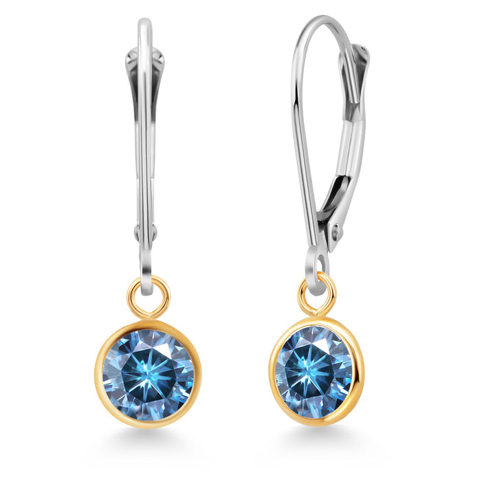 Persian Blue Moissanite - April_Earrings in 925 Sterling Silver and 10K Yellow Gold