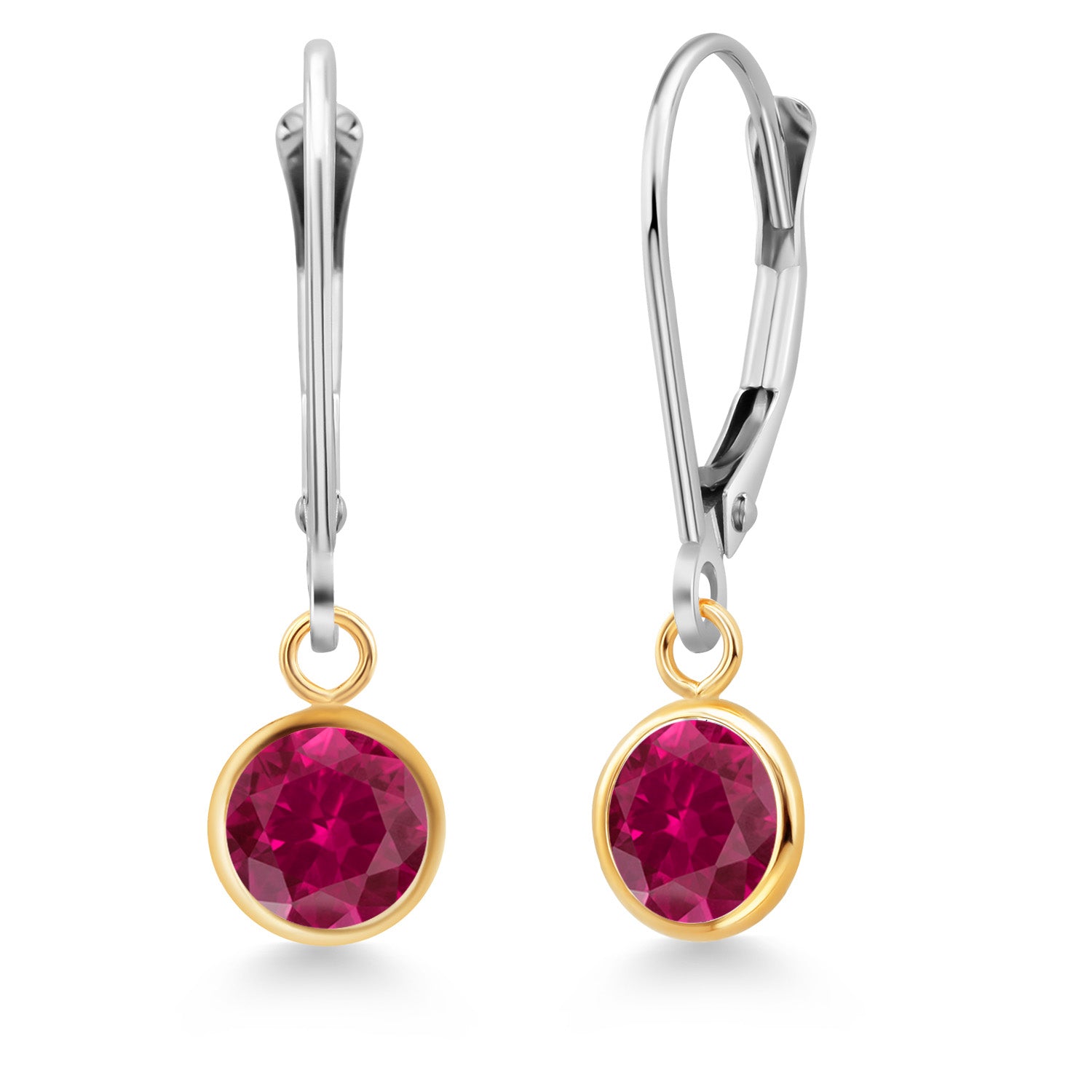 Created Ruby - July_Earrings in 925 Sterling Silver and 10K Yellow Gold
