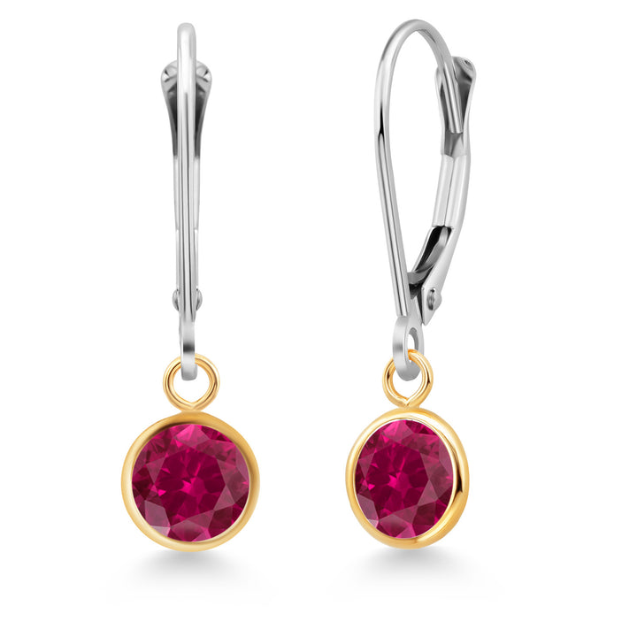 Created Ruby - July_Earrings in 925 Sterling Silver and 10K Yellow Gold