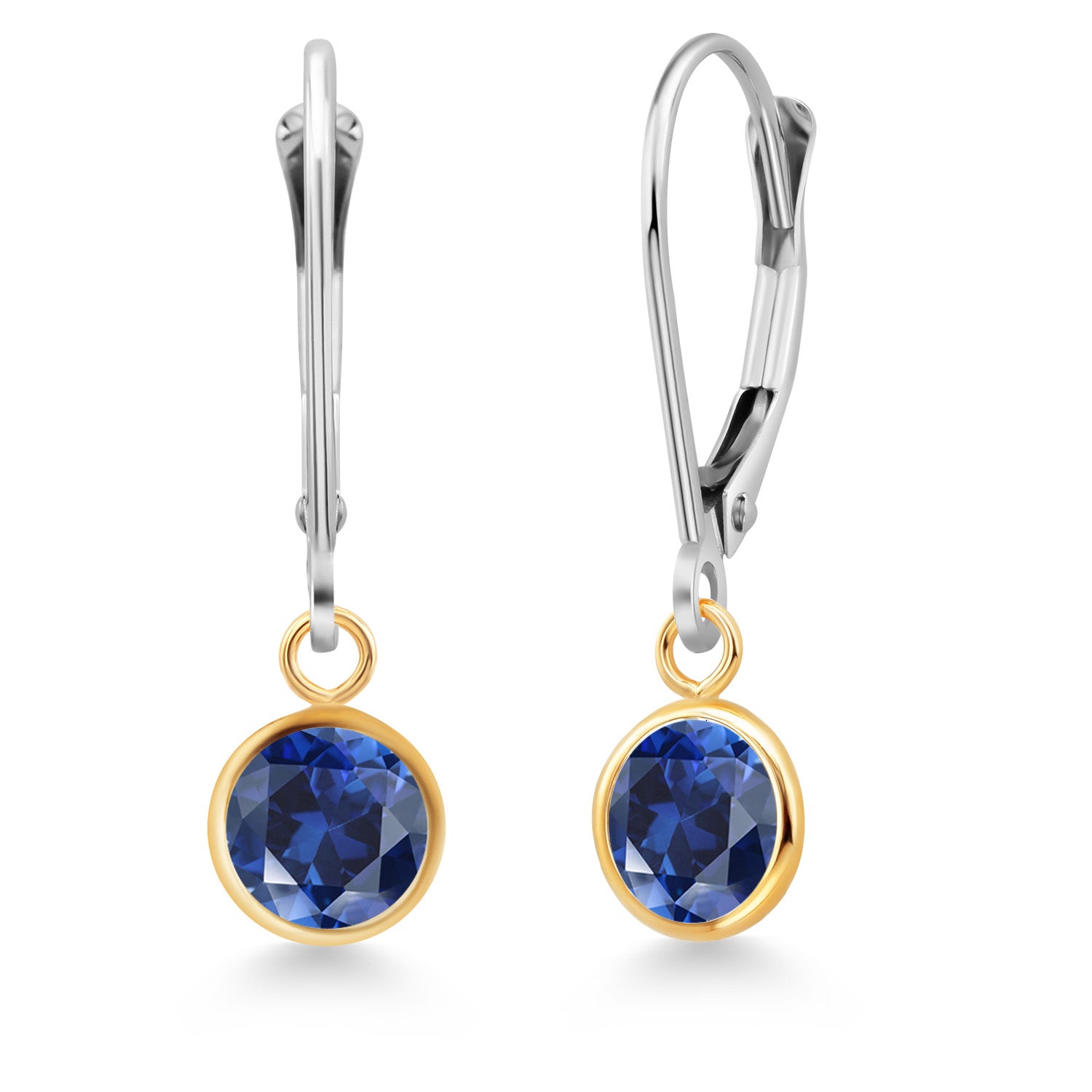 Created Sapphire - September_Earrings in 925 Sterling Silver and 10K Yellow Gold