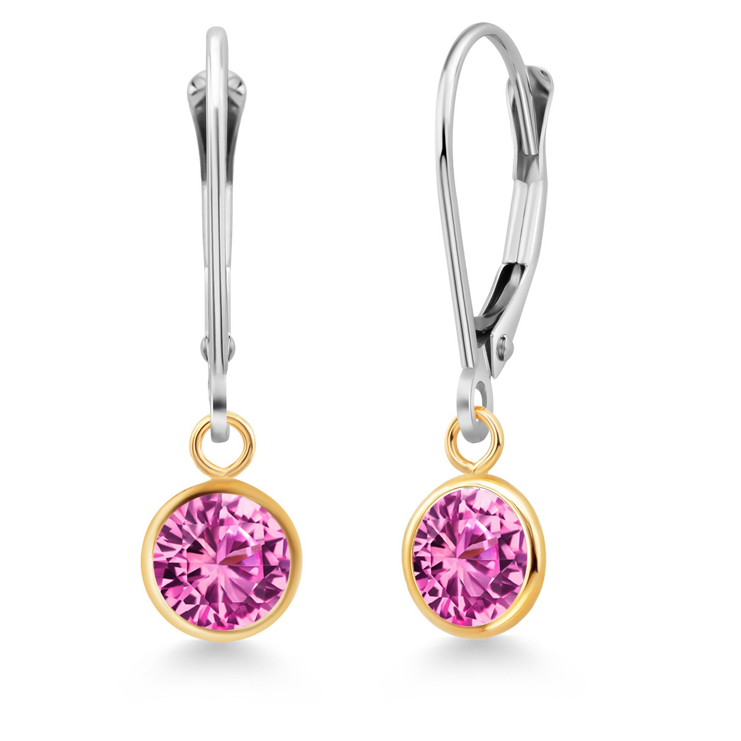 Pink Created Sapphire - September_Earrings in 925 Sterling Silver and 10K Yellow Gold