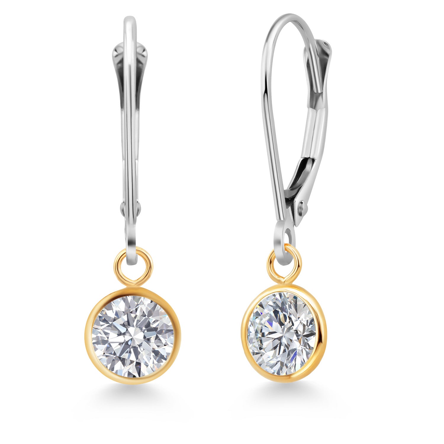 925 Silver and 10K Yellow Gold E - F Lab Grown Diamond Dangle Earrings for Women | 1.48 Cttw | Gemstone April Birthstone | Round 6MM