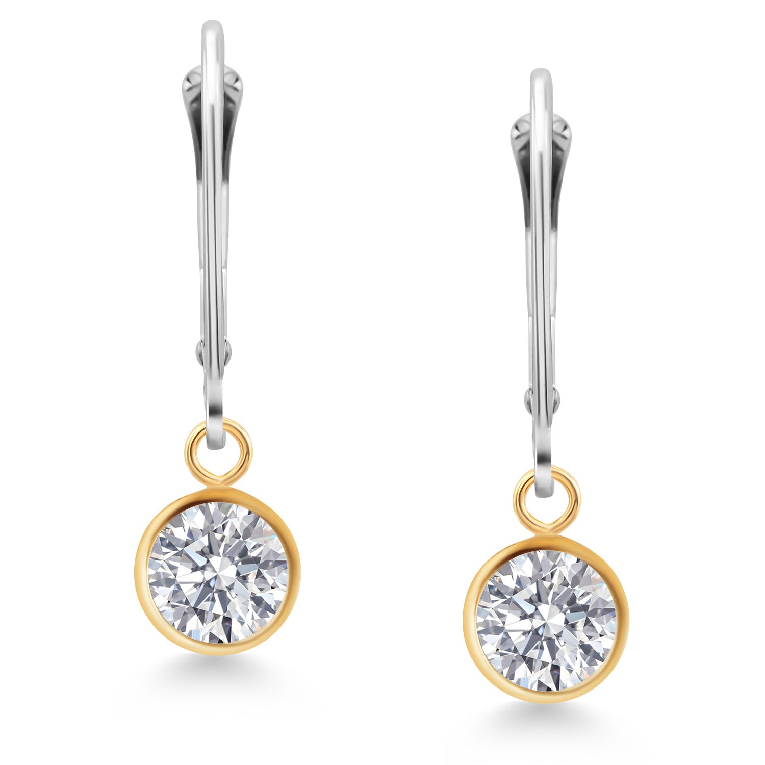 925 Silver and 10K Yellow Gold E - F Lab Grown Diamond Dangle Earrings for Women | 1.48 Cttw | Gemstone April Birthstone | Round 6MM