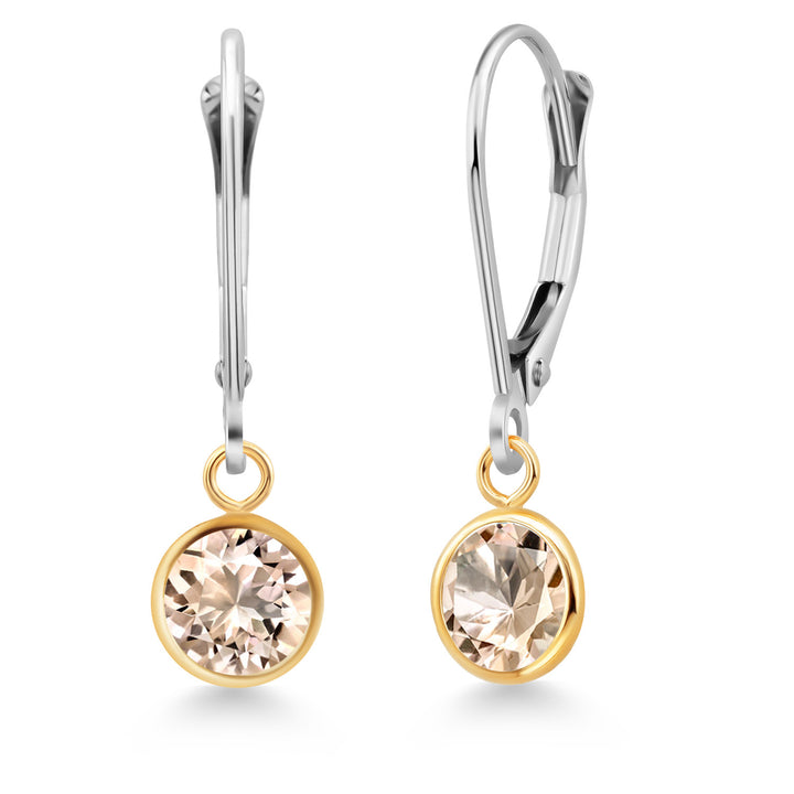 Morganite - October_Earrings in 925 Sterling Silver and 10K Yellow Gold