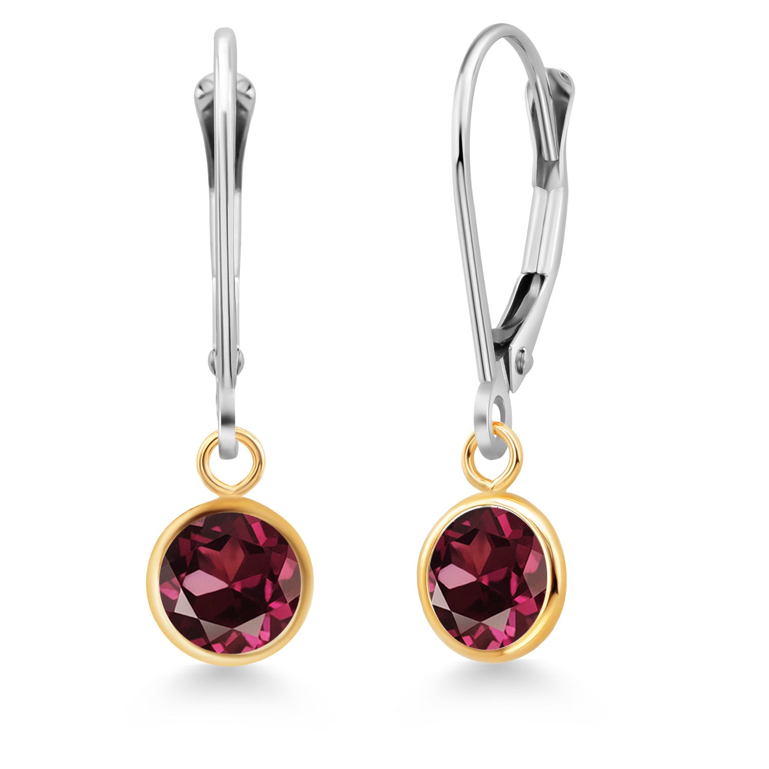 Rhodolite Garnet - January_Earrings in 925 Sterling Silver and 10K Yellow Gold