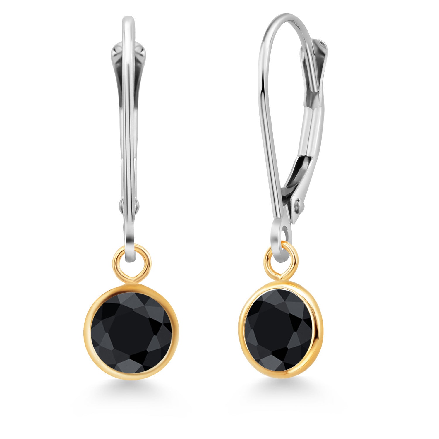 Black Sapphire - September_Earrings in 925 Sterling Silver and 10K Yellow Gold