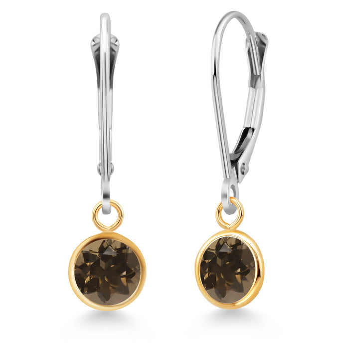 Smoky Quartz_Earrings in 925 Sterling Silver and 10K Yellow Gold