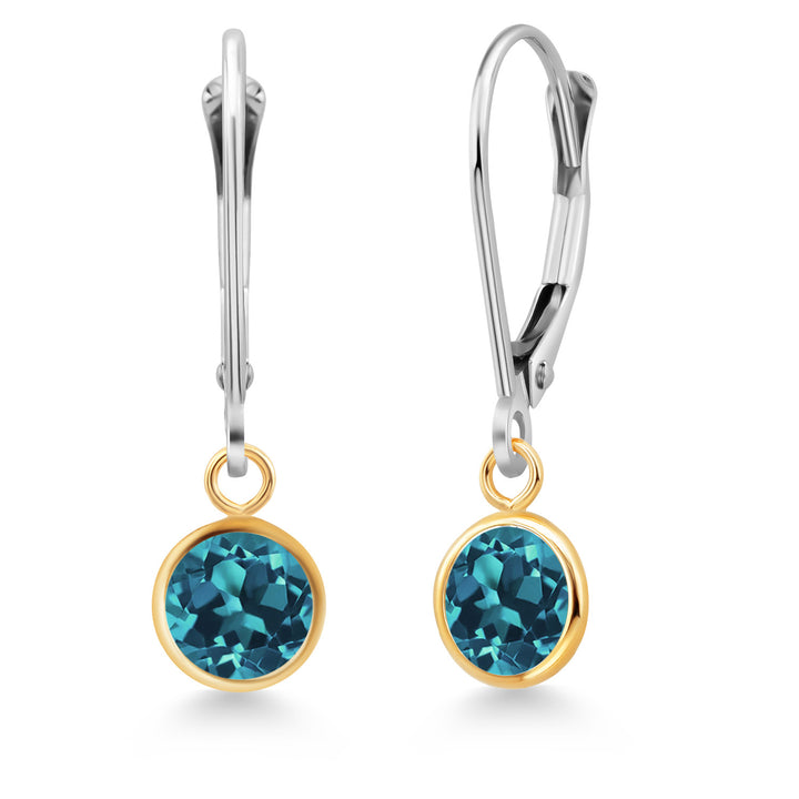 London Blue Topaz - November_Earrings in 925 Sterling Silver and 10K Yellow Gold