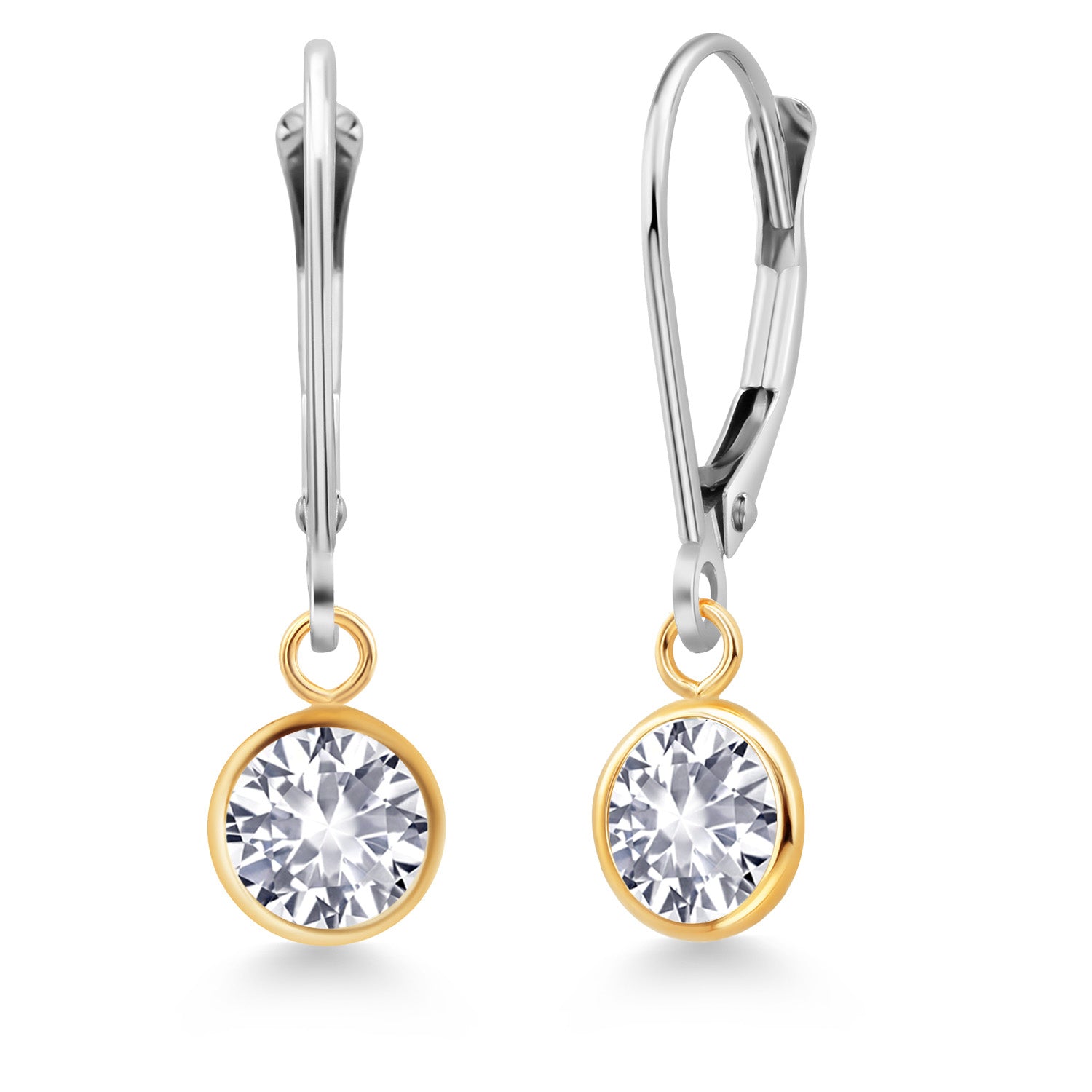 White Created Sapphire - September_Earrings in 925 Sterling Silver and 10K Yellow Gold