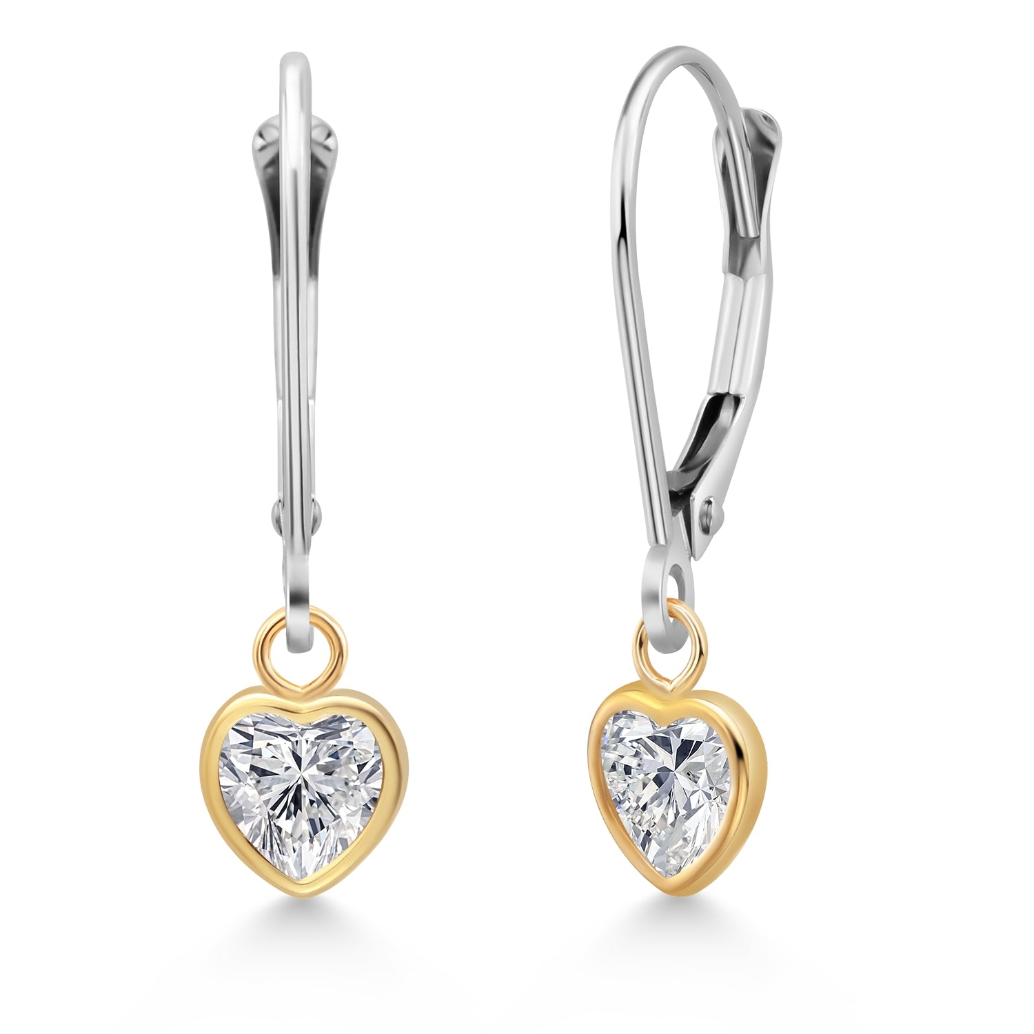 925 Silver and 10K Yellow Gold Lab Grown Diamond Earrings for Women | 0.88 Cttw | Gemstone April Birthstone | Heart Shape 5MM