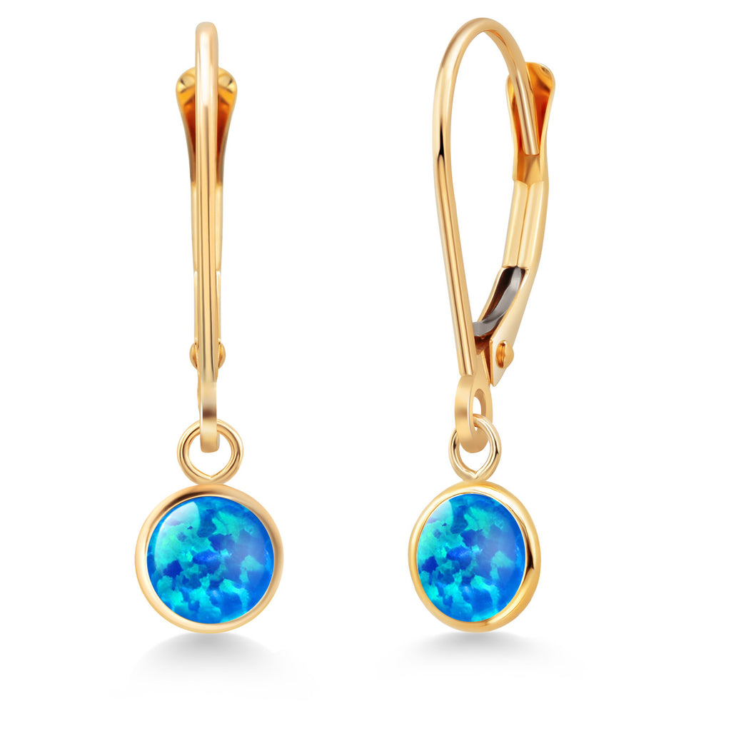 Blue Simulated Opal - October_Earrings in 14K Yellow Gold