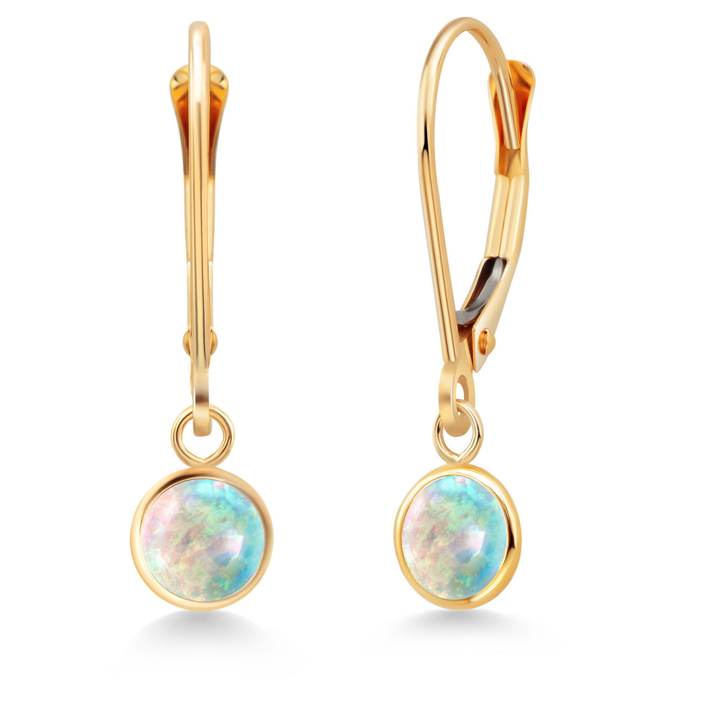 White Simulated Opal - October_Earrings in 14K Yellow Gold