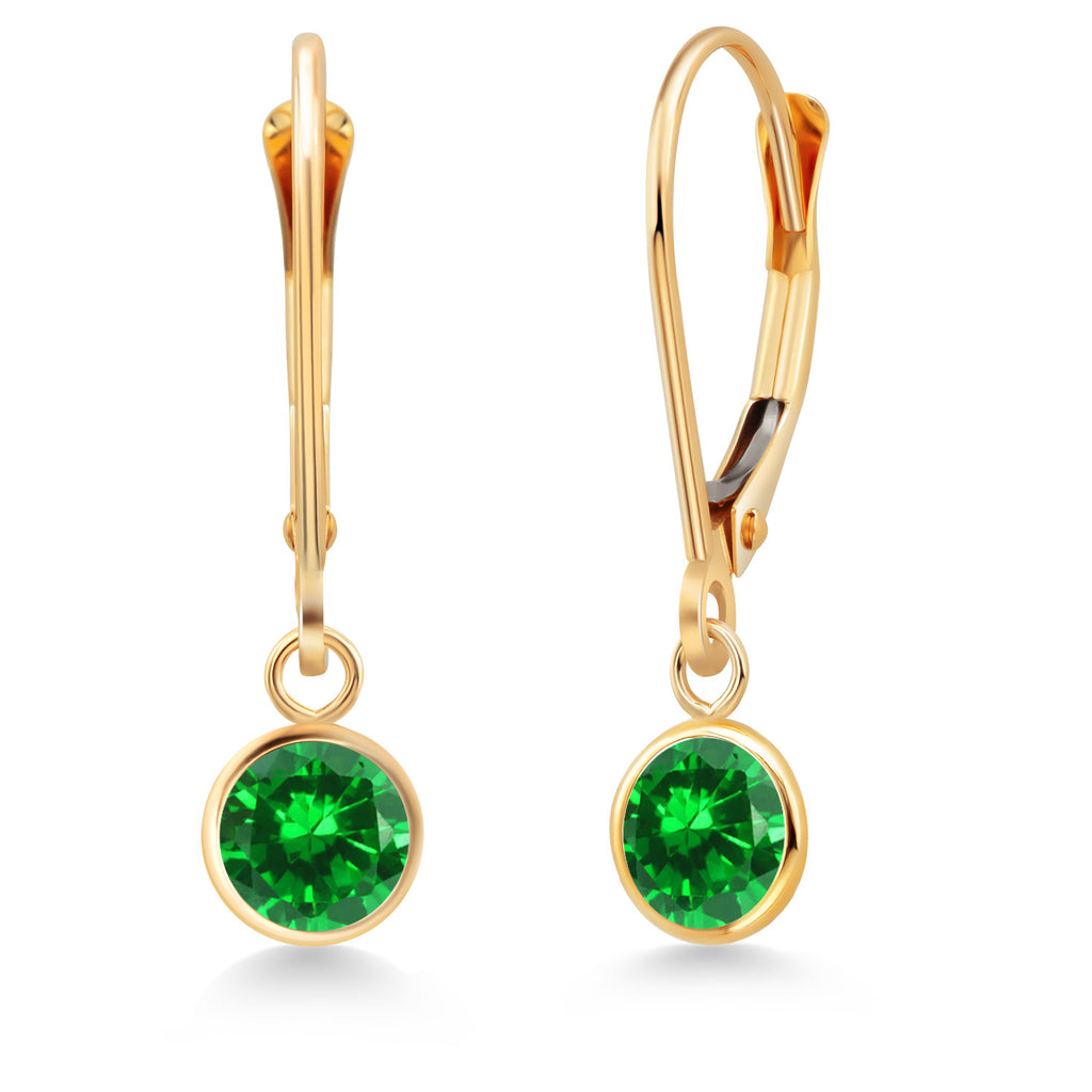 Created Emerald - May_Earrings in 14K Yellow Gold