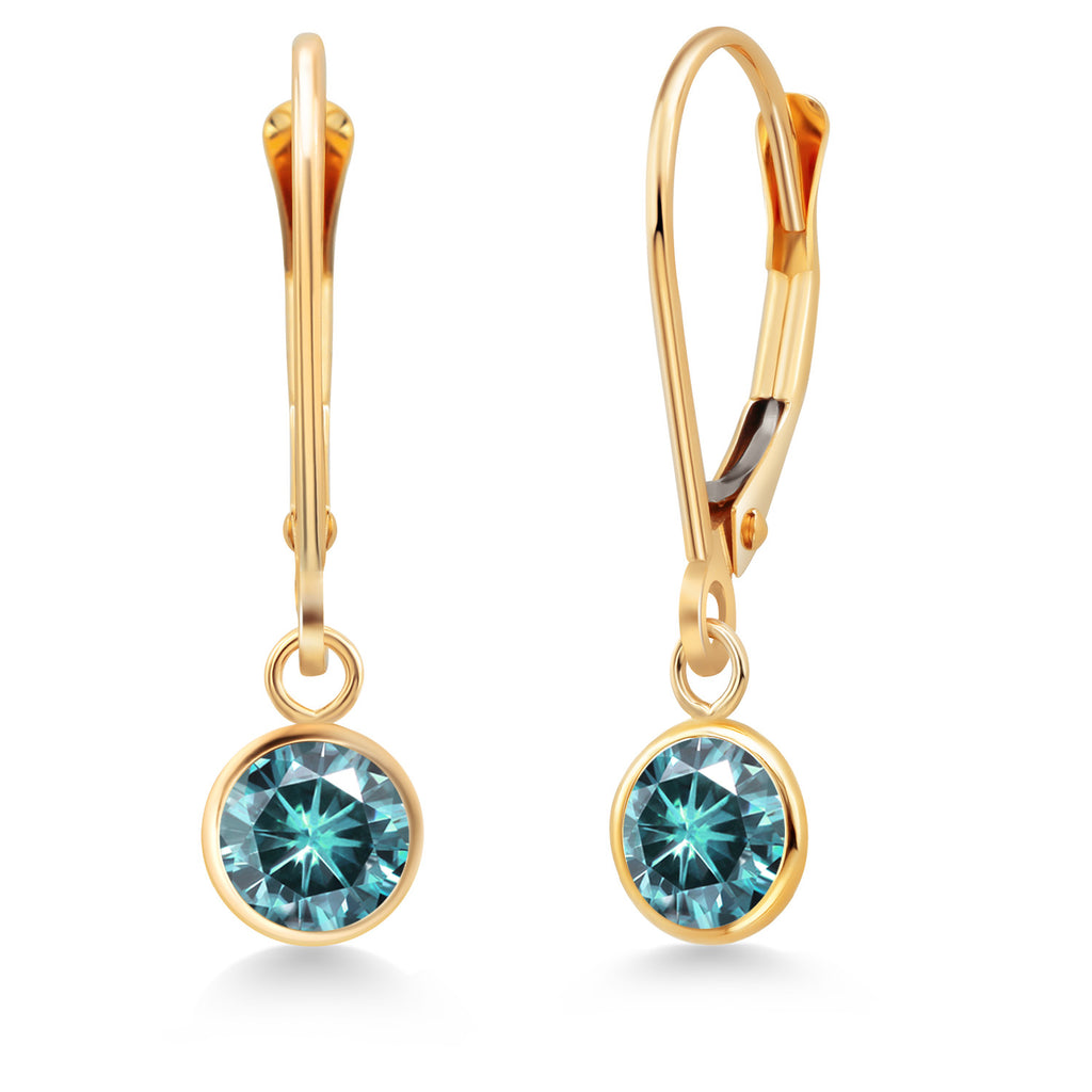 Blue Moissanite - April_Earrings in 14K Yellow Gold