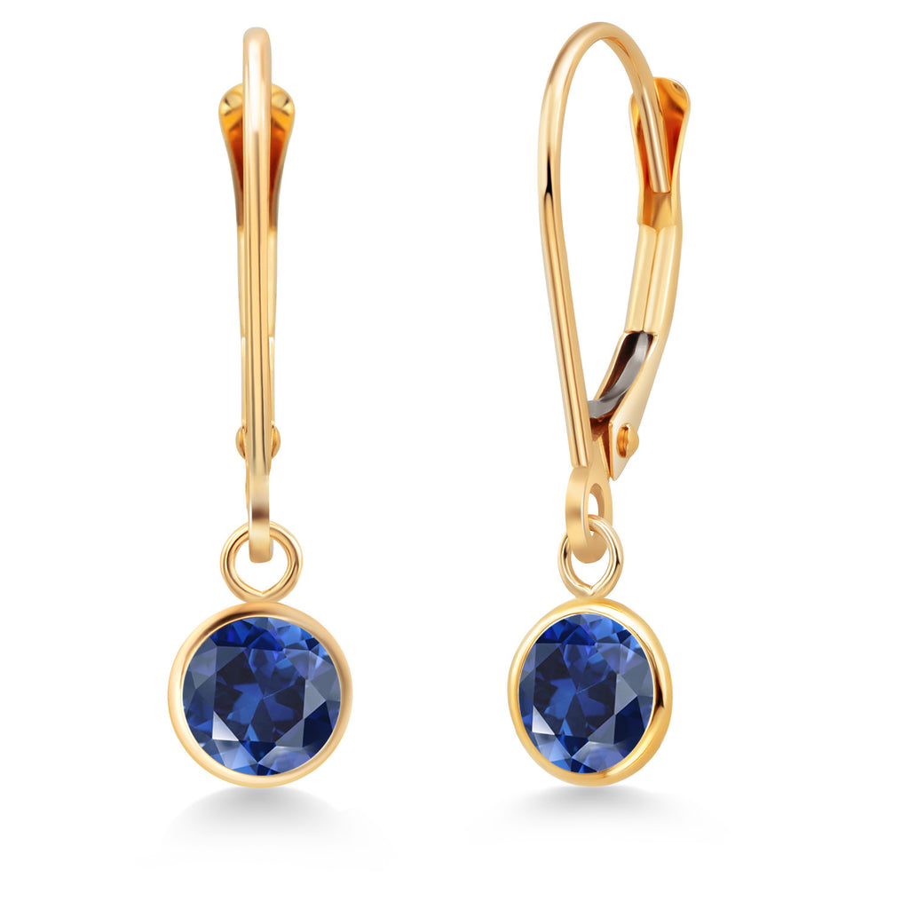 Blue Created Sapphire - September_Earrings in 14K Yellow Gold