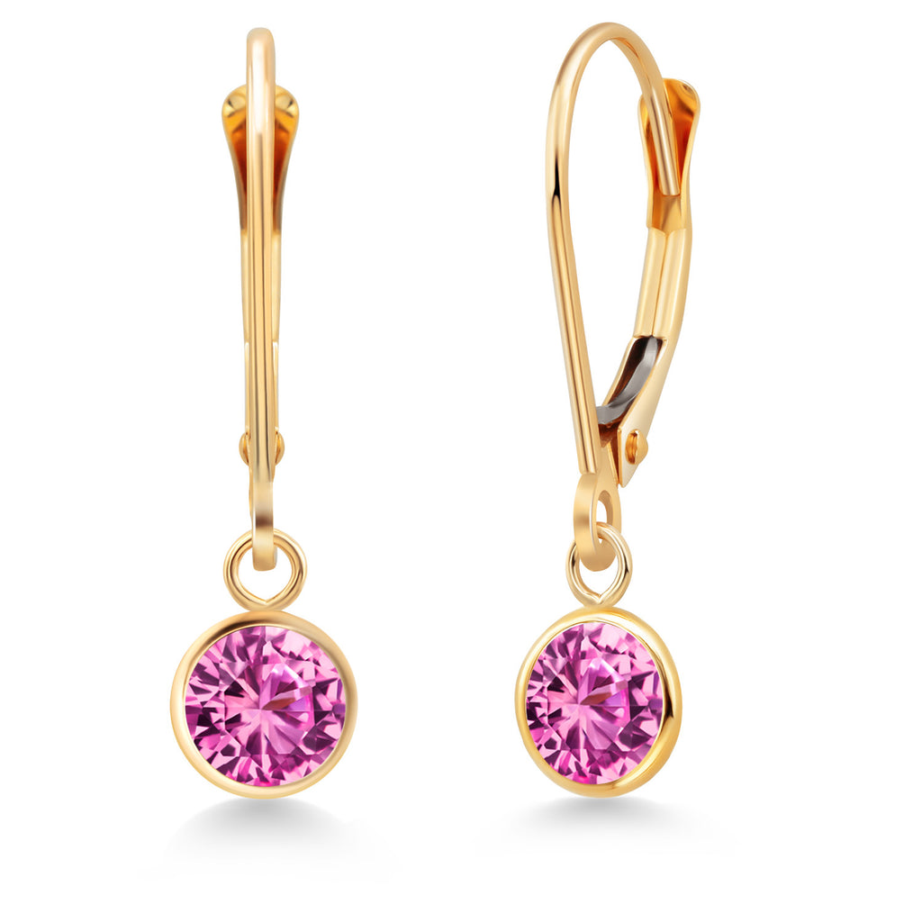 Pink Created Sapphire - September_Earrings in 14K Yellow Gold