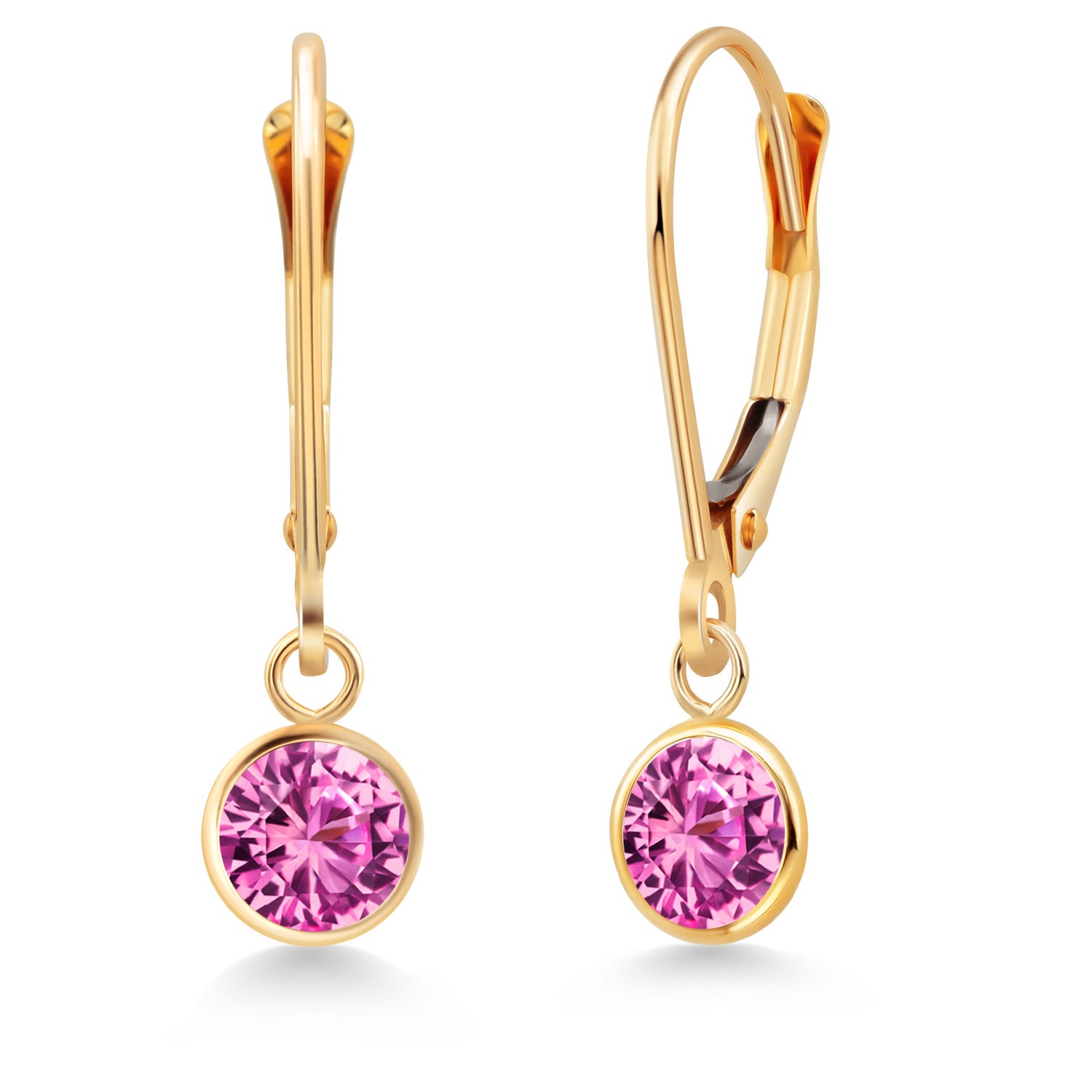 Pink Created Sapphire - September_Earrings in 14K Yellow Gold