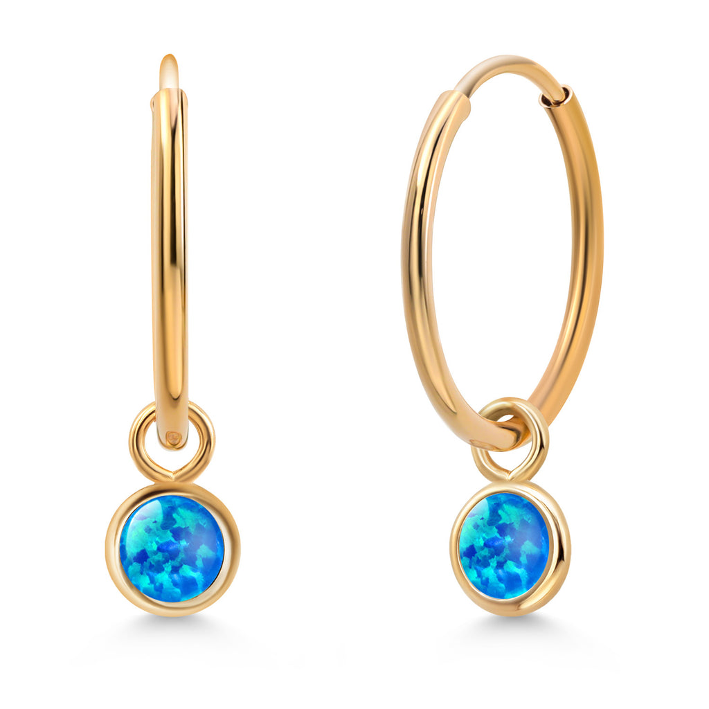 Blue Opal - October_Earrings in 14K Yellow Gold