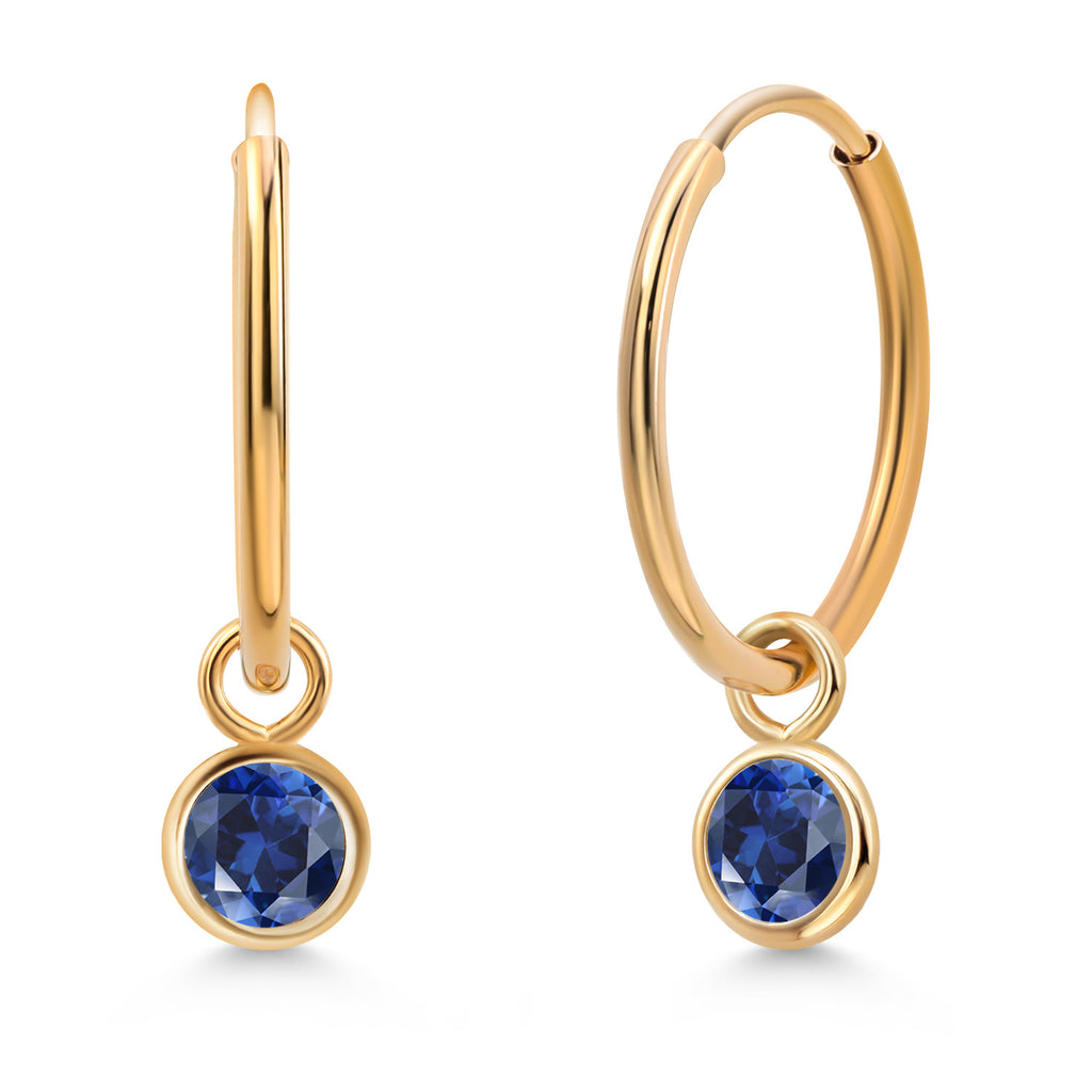 Blue Created Sapphire - September_Earrings in 14K Yellow Gold