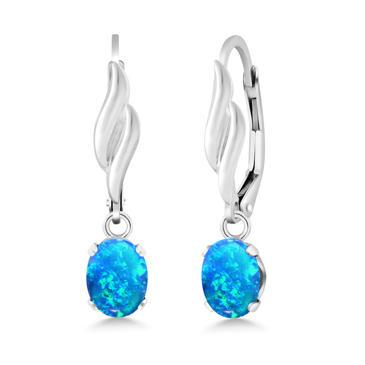 Blue Simulated Opal-Cabochon - October_Earrings in 925 Sterling Silver