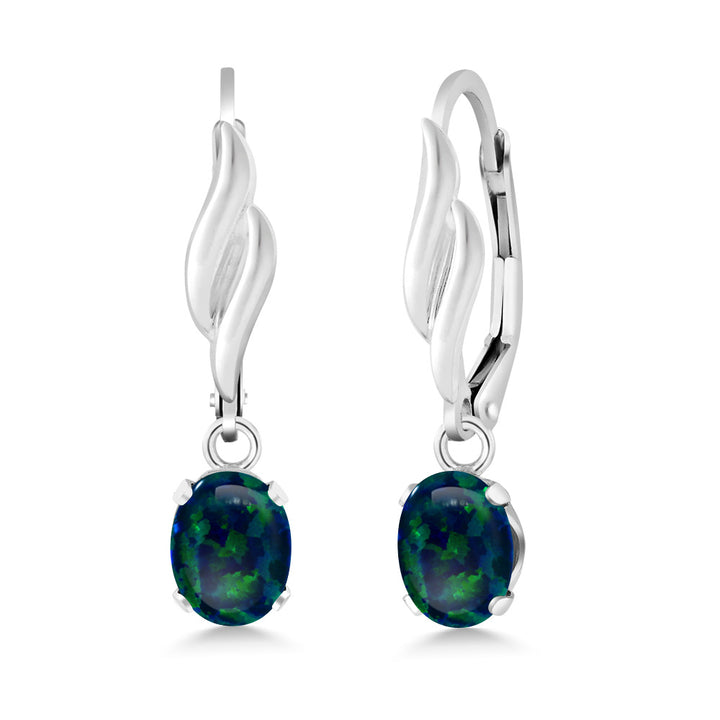 Green Simulated Opal-Cabochon - October_Earrings in 925 Sterling Silver