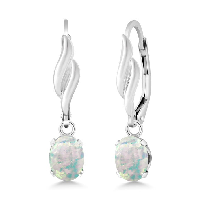 White Simulated Opal-Cabochon - October_Earrings in 925 Sterling Silver