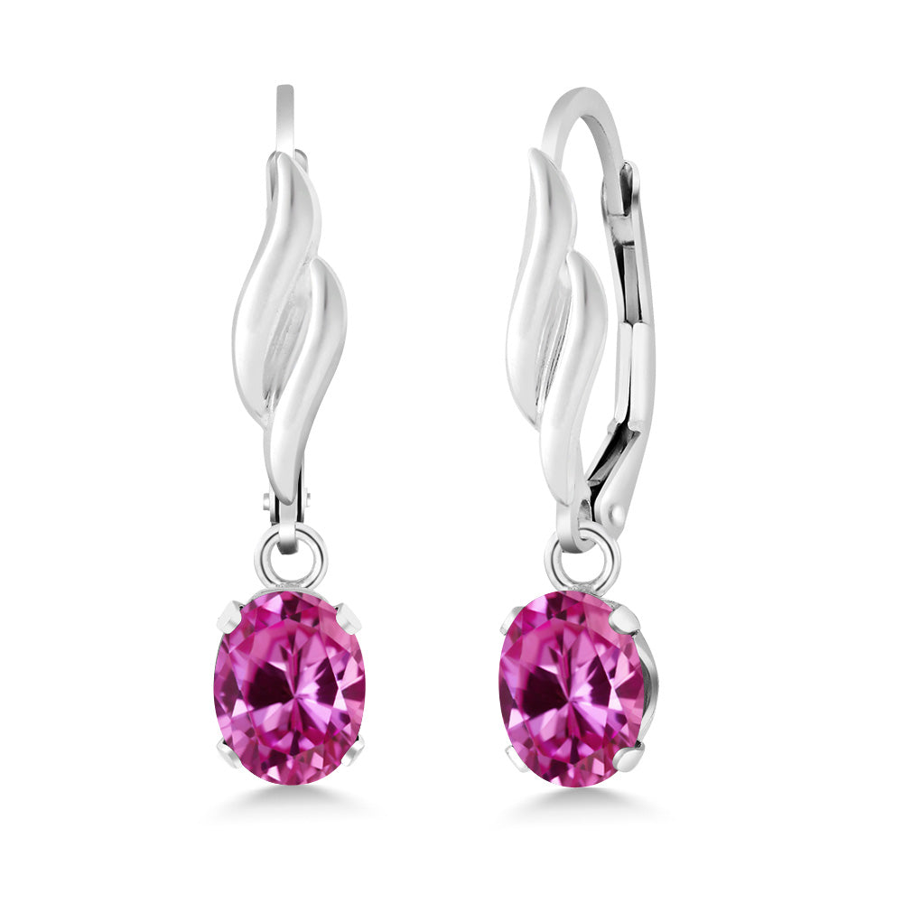 Pink Created Sapphire - September_Earrings in 925 Sterling Silver