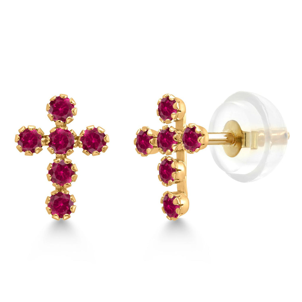 Created Ruby - July_Earrings in 14K Yellow Gold