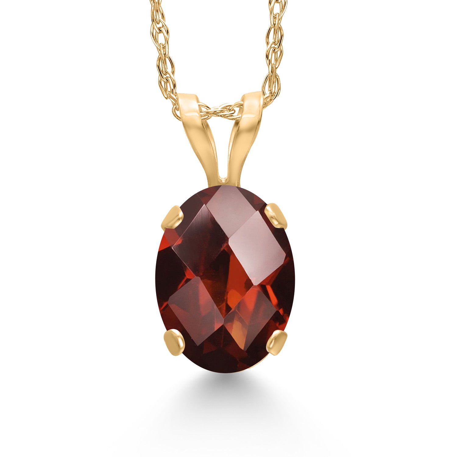 Garnet - Checkerboard - January_Pendant in 14K Yellow Gold