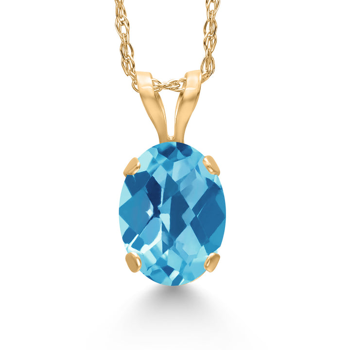 Swiss Blue Topaz - Checkerboard - November_Pendant in 14K Yellow Gold