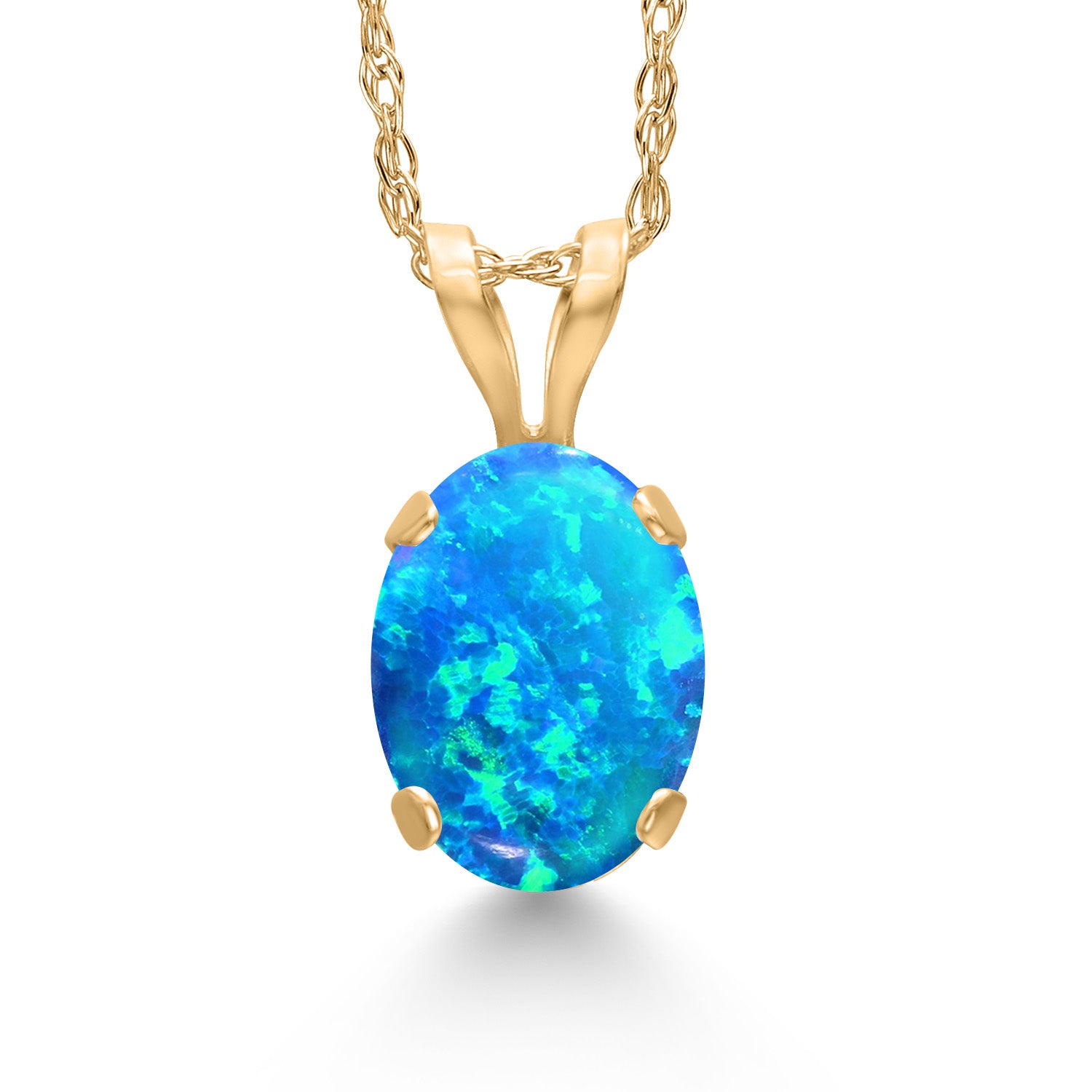 Blue Simulated Opal - October_Pendant in 14K Yellow Gold